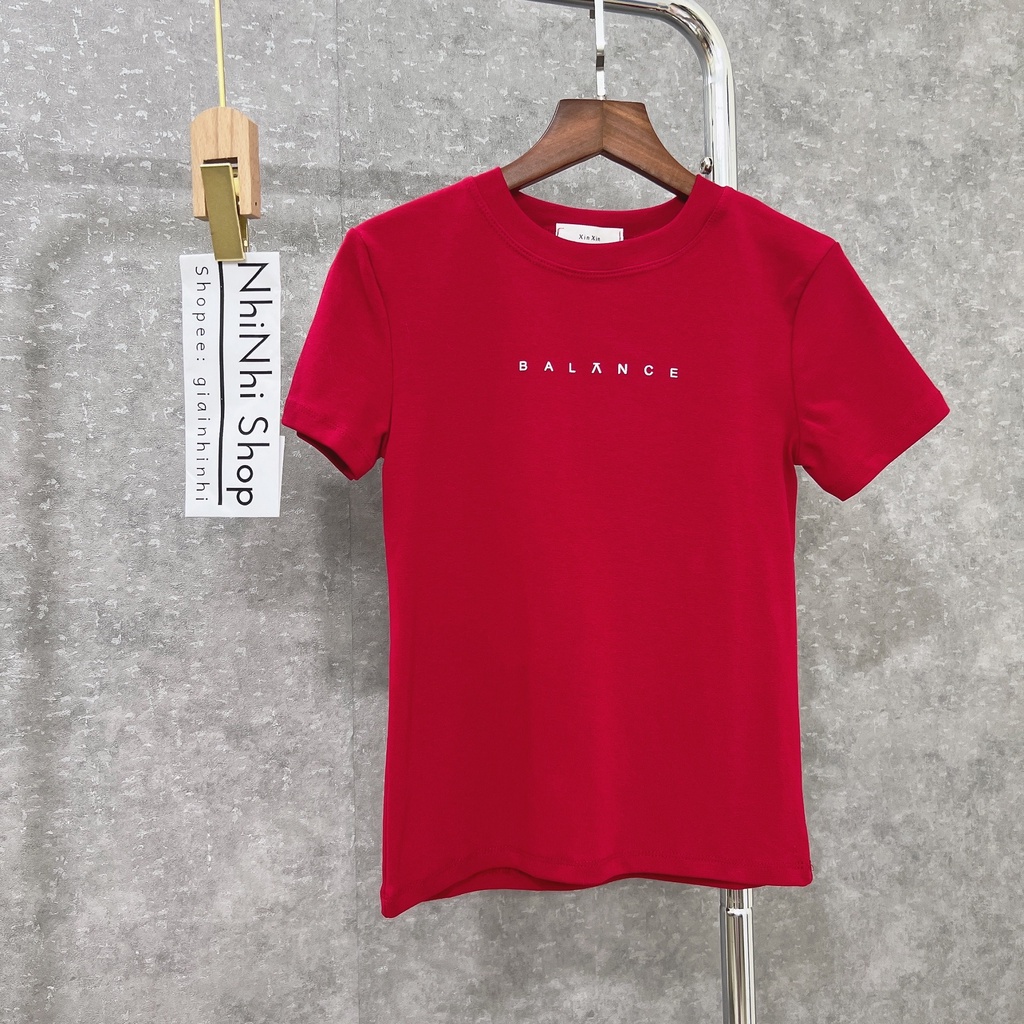 Áo thun dáng ôm cổ tròn xin xin in chữ, Áo phông basic ngắn tay co giãn XX8133 - NhiNhiShop
