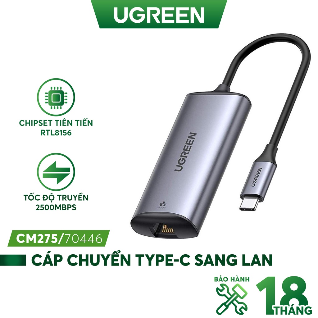 Cáp chuyển USB Type-C to LAN 2.5Gbps Ugreen 70446 cao cấp