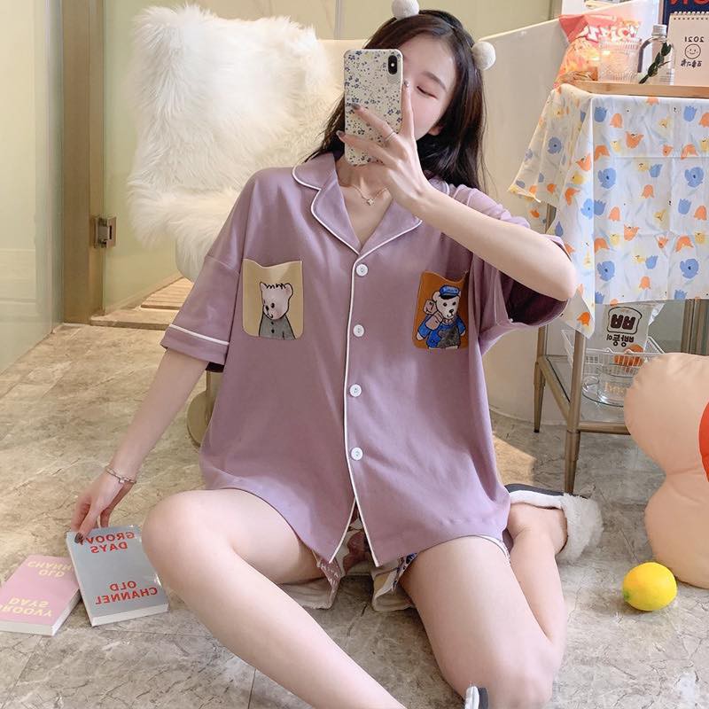 [Sẵn] Đồ bộ ngắn mặc ở nhà, đồ ngủ cotton thiết kế, pijama Quảng Châu, họa tiết dễ thương, vải mịn | BigBuy360 - bigbuy360.vn