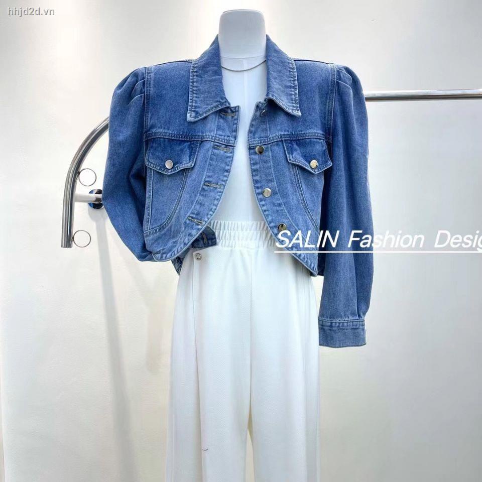 Áo Khoác Denim Ngắn Lưng Tay Phồng Thời Trang Hàn Quốc Cho Nữ