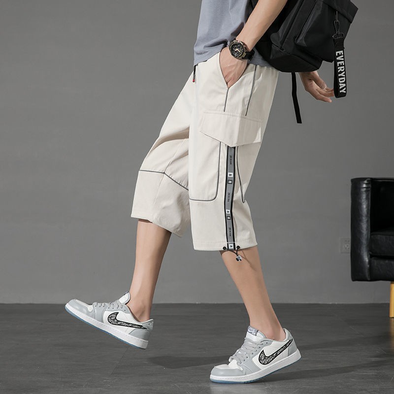 Capri Pants Men's Summer Thin Trendy Korean Loose Tooling Sports Shorts Teenagers Casual Harem Pants