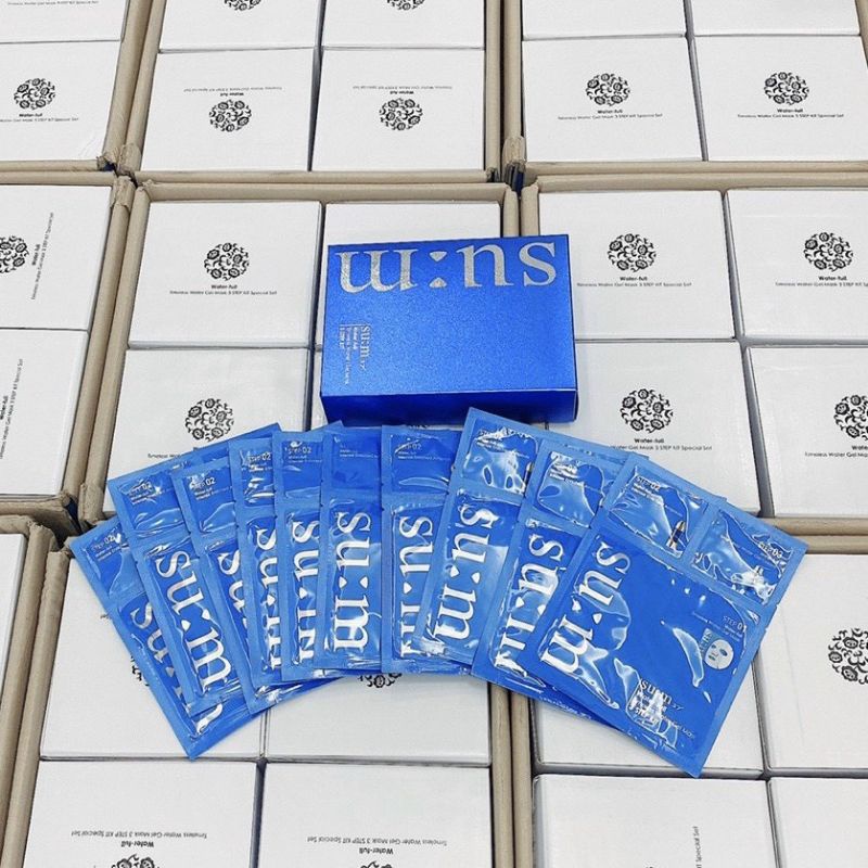 1 Miếng Mặt Nạ Cấp Nước Kèm Serum Và Kem Dưỡng - Mặt Nạ Sum Xanh Mặt Nạ Su:M37 Water-Full Timeless Water Gel Mask 3 Step