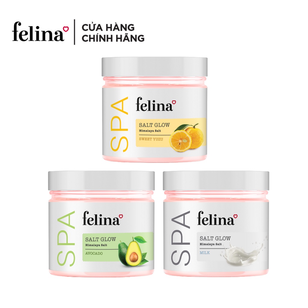 Combo 3 hộp muối tắm tẩy tế bào chết Felina Home Spa 500g/hộp - Muối hồng Himalaya thanh khiết