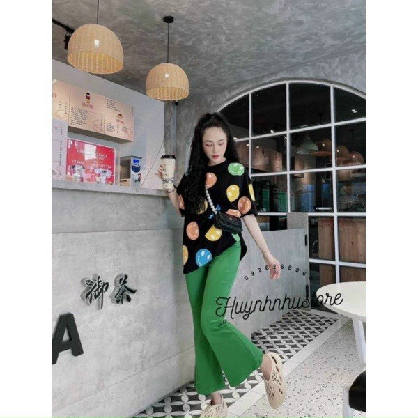 set áo thun form rộng in icon 3d quần dài kng