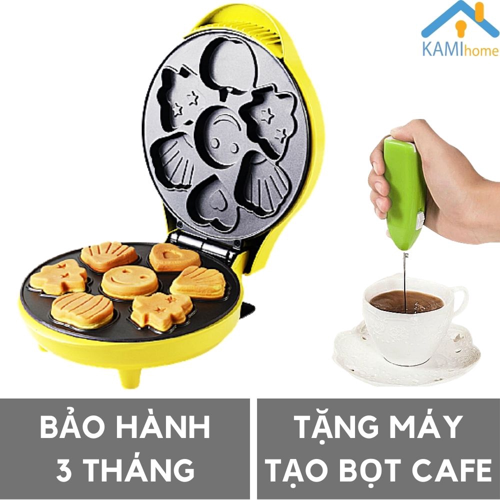 Máy nướng bánh hình thú mini ❤️Tặng Máy đánh trứng và tạo bọt cà phê❤️ hình Tròn 7 khuôn mã 15008