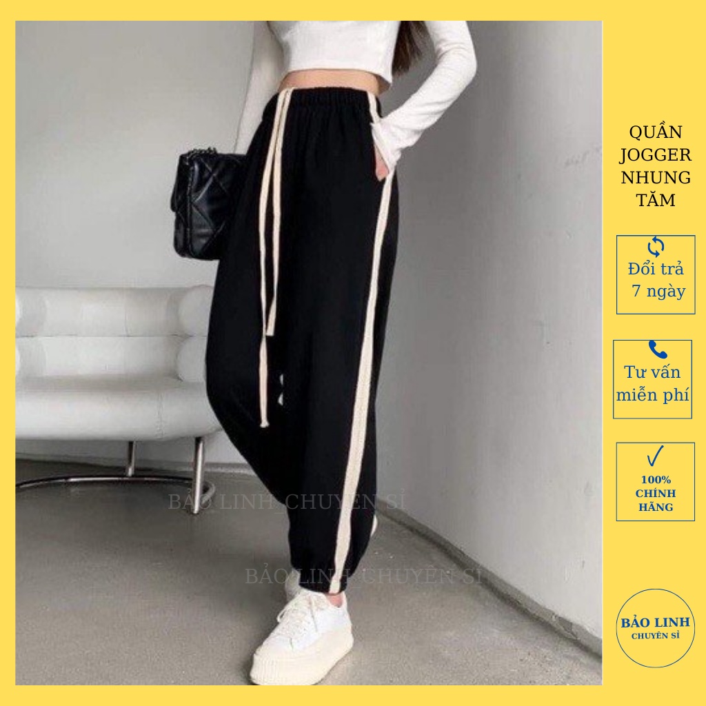 Quần Nỉ Tăm Jogger Nữ BIGIZE Cao Cấp Mùa Đông Bảo Linh,Quần Bom Phối Sọc Dáng Thể Thao