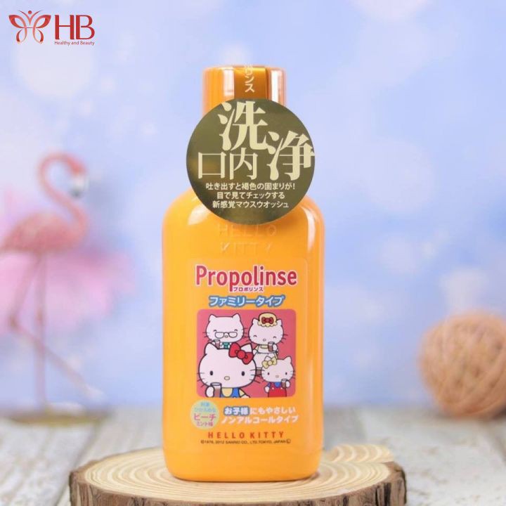 Nước súc miệng trẻ em Nhật Bản Propolinse Hello Kitty 400ml ngừa sâu răng, vệ sinh răng miệng an toàn