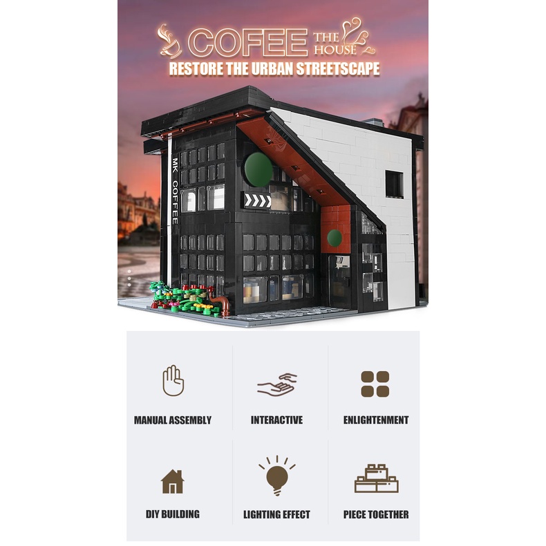 Đồ chơi Lắp ráp Mô hình MOULD KING 16036 Streetview he MOC-45635 Modern Cafe Modular With Led Parts