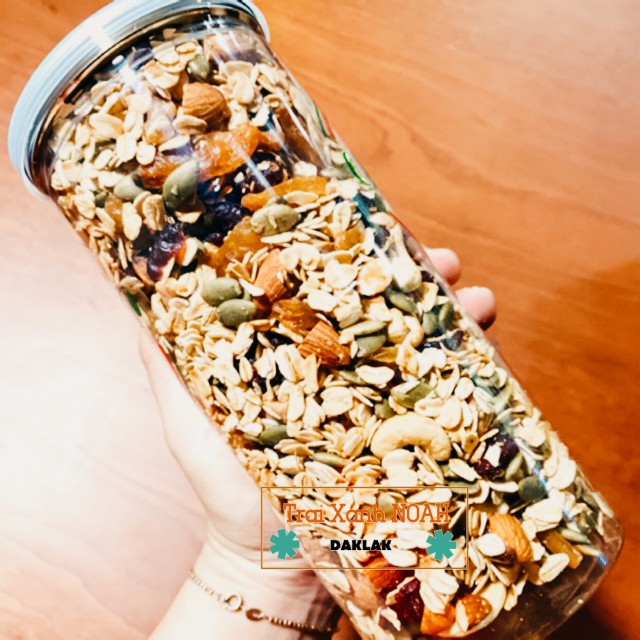 Ngũ cốc dinh dưỡng siêu hạt organic Tẩm mật ong Nguyên hạt Granola, chuyên giảm cân hộp 500g, sản xuất tại DakLak