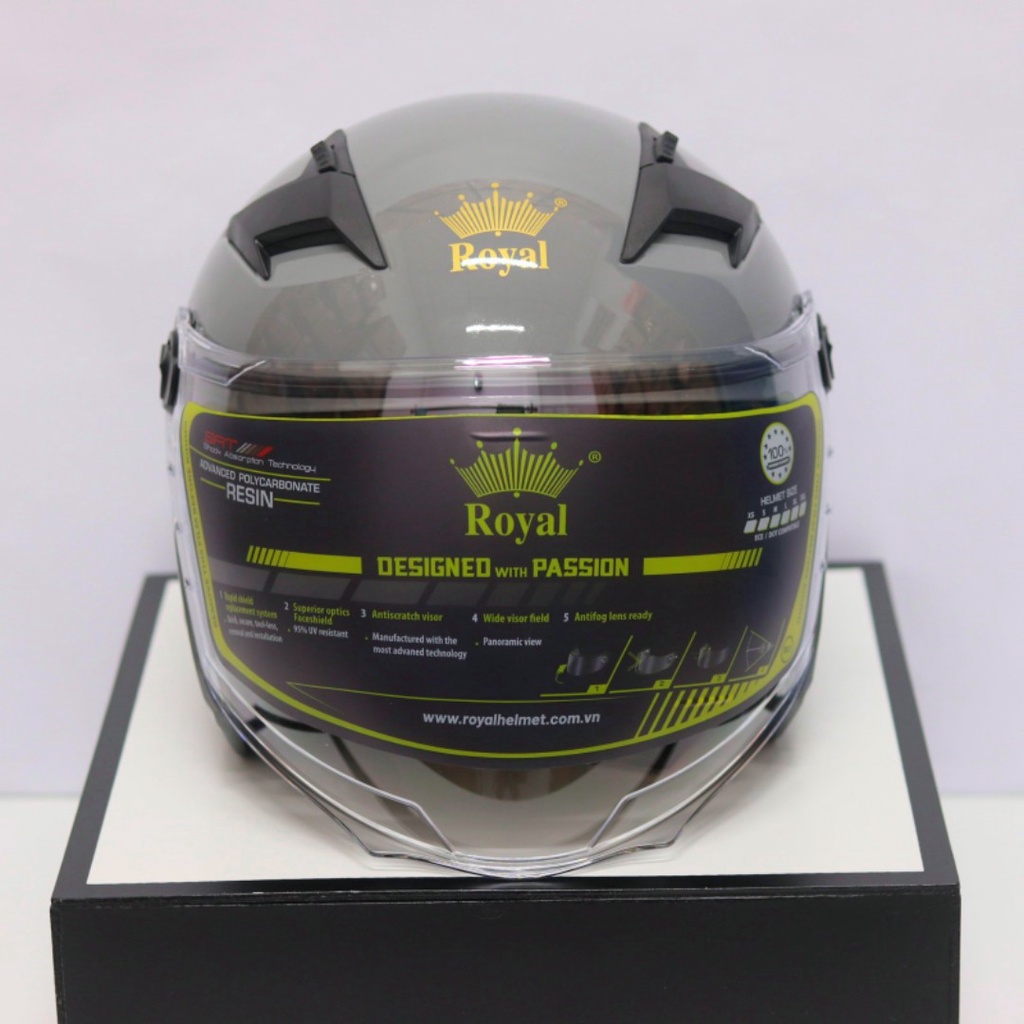 Mũ Bảo Hiểm ROYAL M268 Phiên Bản 2 kính /Màu xám Xi măng .