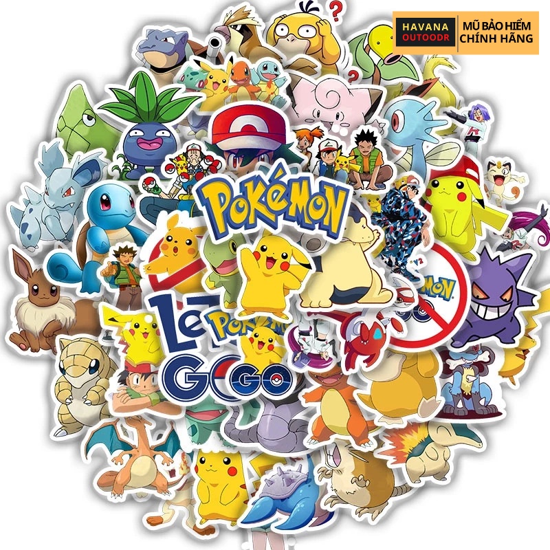 Hình Dán Chống Nước Sticker Pikachu Cute Gắn Mũ Bảo Hiểmm , Vali , Laptop , Ván Trượt .. Havana Store