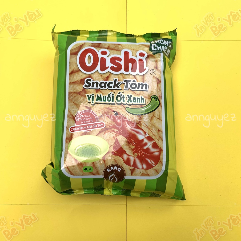 Bim bim Oishi snack tôm cay vị muối ớt xanh 40g