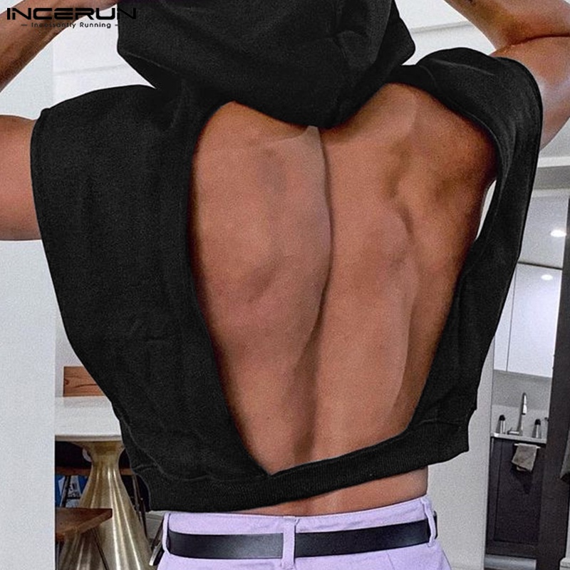 Áo choàng hoodie INCERUN sát nách thời trang mùa hè cho nam giới