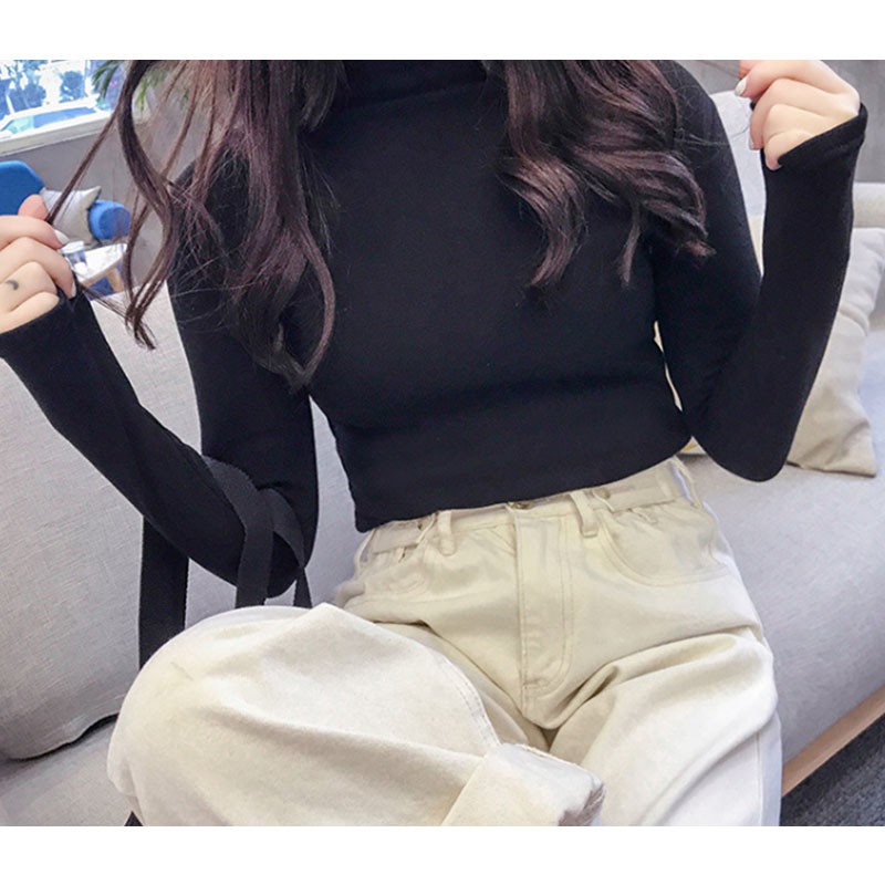 Áo Thun Tay Dài Cổ Lọ Màu Trơn Phong Cách Hàn Quốc | BigBuy360 - bigbuy360.vn