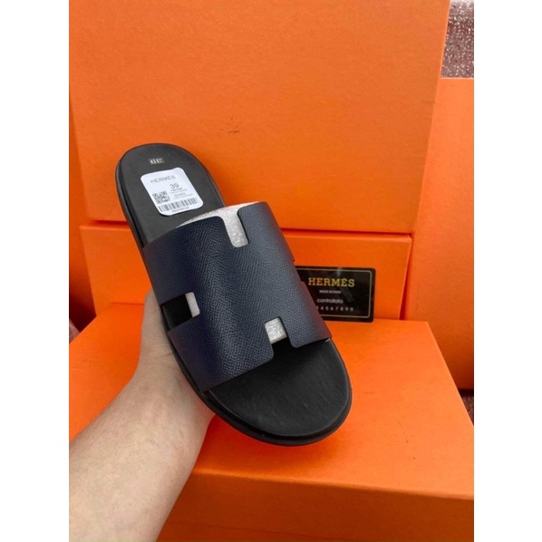 Dép hermes da thật siêu cấp . Dép nam quai ngang chữ h để cao su kèm hộp