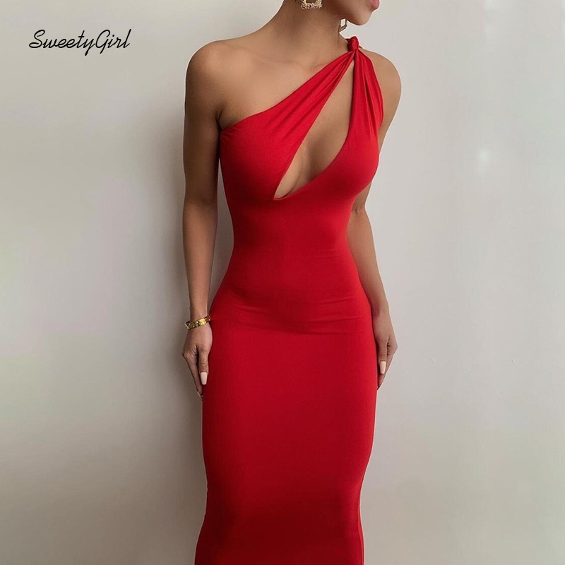 Đầm midi màu trơn dáng ôm thiết kế khoét lỗ thời trang cho nữ