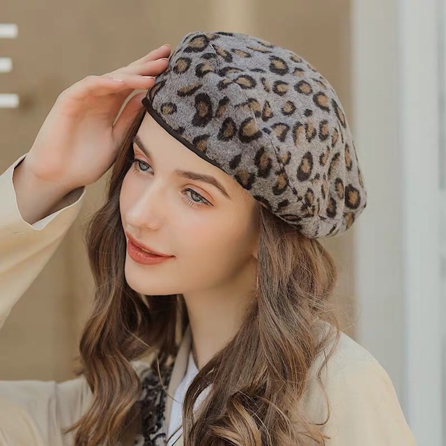 Mũ nồi hoạ tiết da beo -Nón beret hoạ tiết da báo