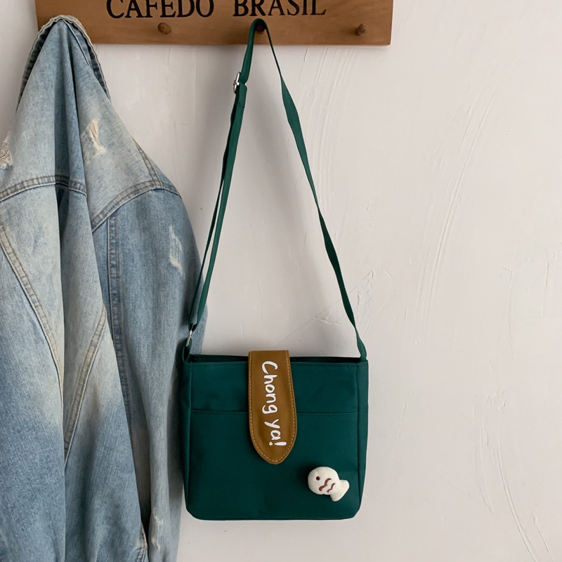 Túi Đeo Chéo Vải Canvas Hình Vuông Nhỏ Dễ Thương Phong Cách Hàn Quốc Thời Trang Mùa Hè Cho Nữ