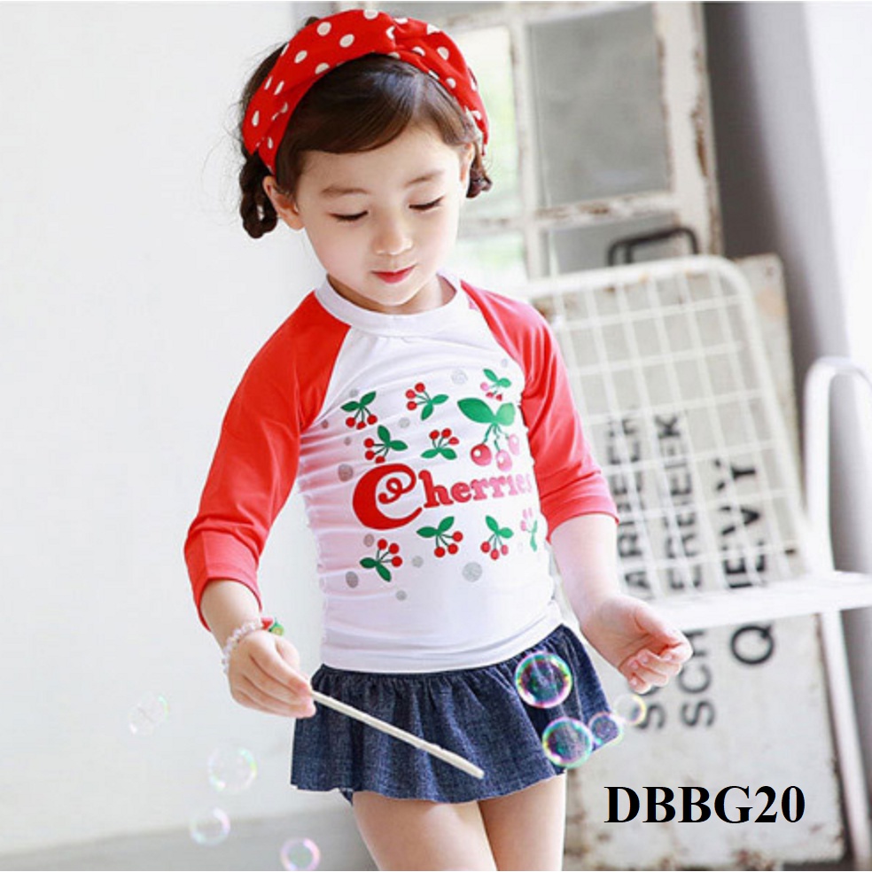 Bộ đồ bơi dài tay họa tiết búp bê - Đồ bơi bé gái DBBG05