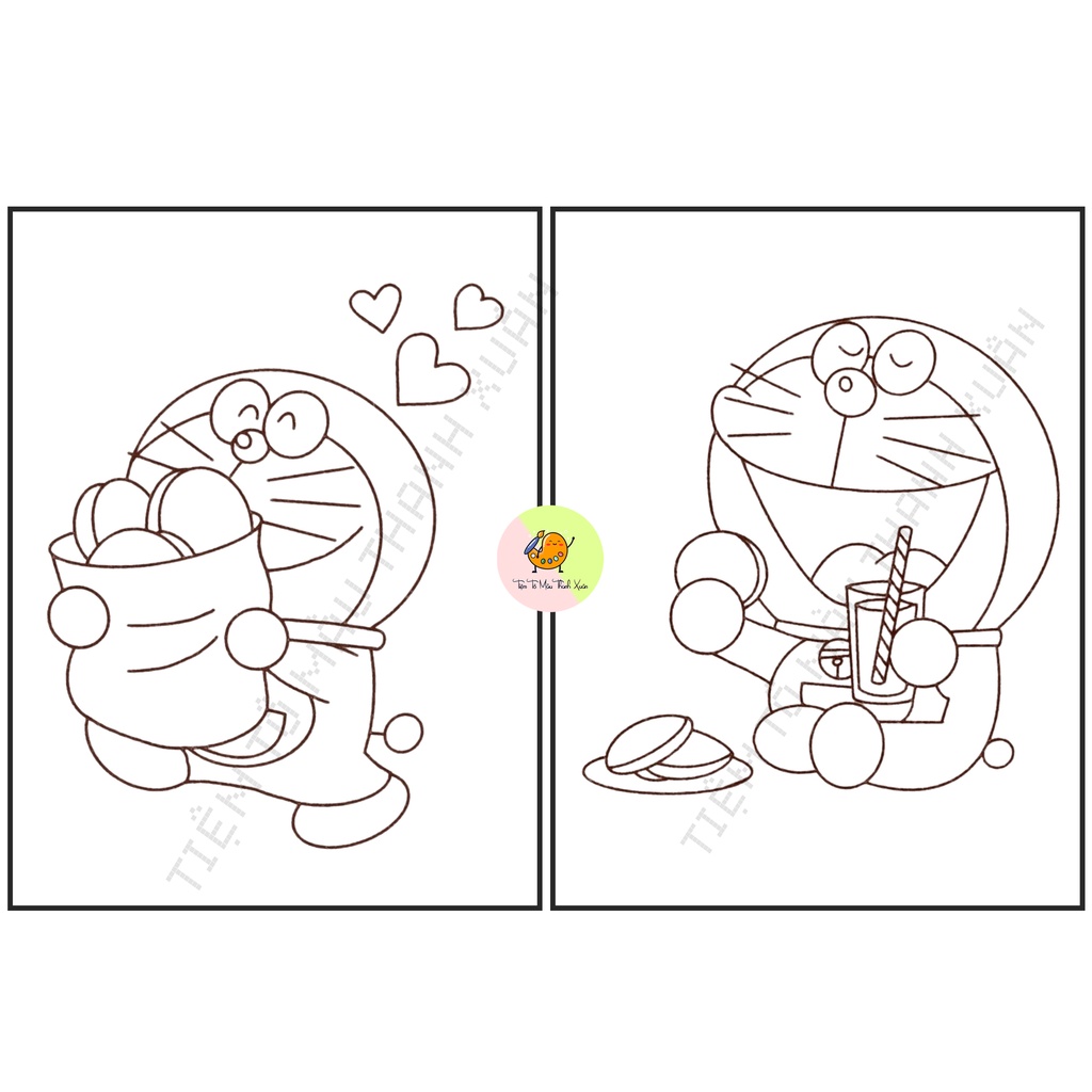 Set 10 Tờ Tranh Tô Màu Doraemon Tô Màu Sáp, Màu Chì - Tiệm Tô Màu Thanh Xuân