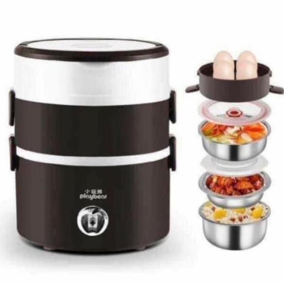 HỘP CƠM GIỮ NHIỆT CẮM ĐIỆN INOX 3 TẦNG