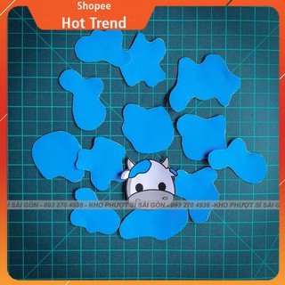 Siêu Cute - Sticker dán mũ bảo hiểm 3/4 hình Bò Sữa Smile màu xanh dương - Tem bò sữa xanh dương dán mũ 3/4