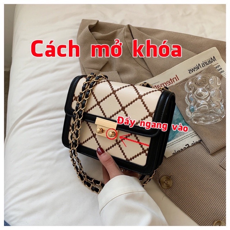 Túi đeo chéo nữ 3 ngăn trần trám khoá sập chống rơi đồ quai đeo da luồn xích phong cách Zuliashop8386