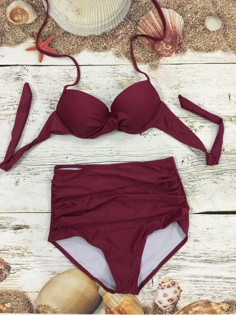 Set bikini cạp cao quần nhúng che bụng | BigBuy360 - bigbuy360.vn