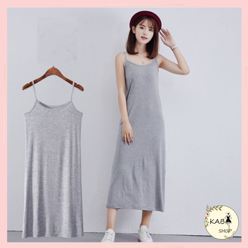 Váy ngủ  hai dây trơn, đầm suông dáng dài chất liệu cotton