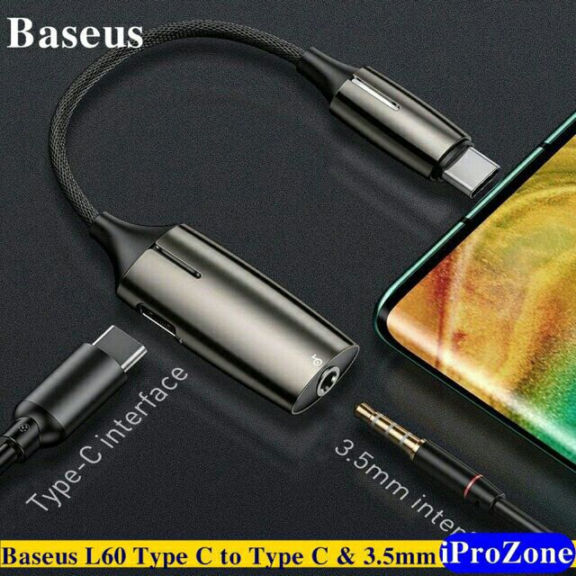 Cáp OTG chuyển Type C ra tai nghe 3.5mm + Sạc type C Chính hãng Baseus L60 ( 2 in 1 Type C To Type C & 3.5mm)