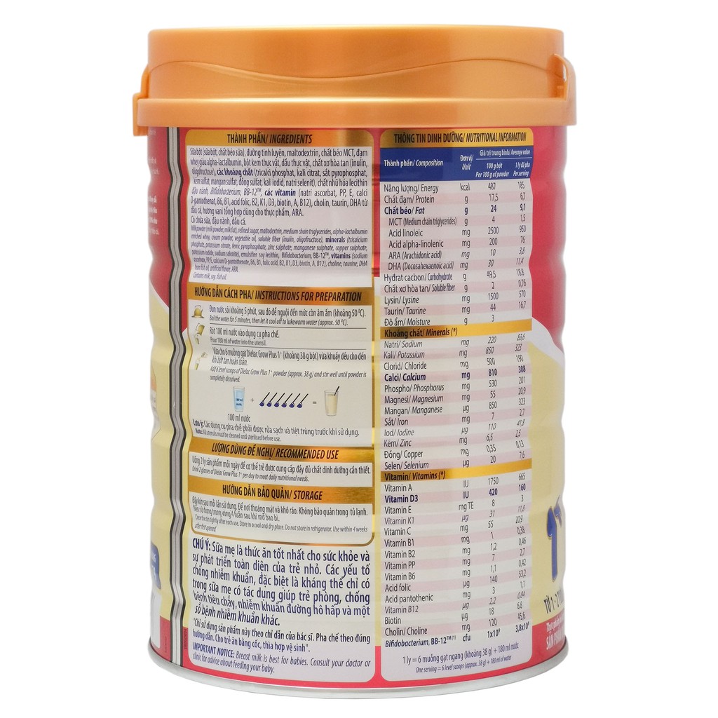 Sữa bột vinamilk dielac grow plus đỏ 1+/2+ 850g