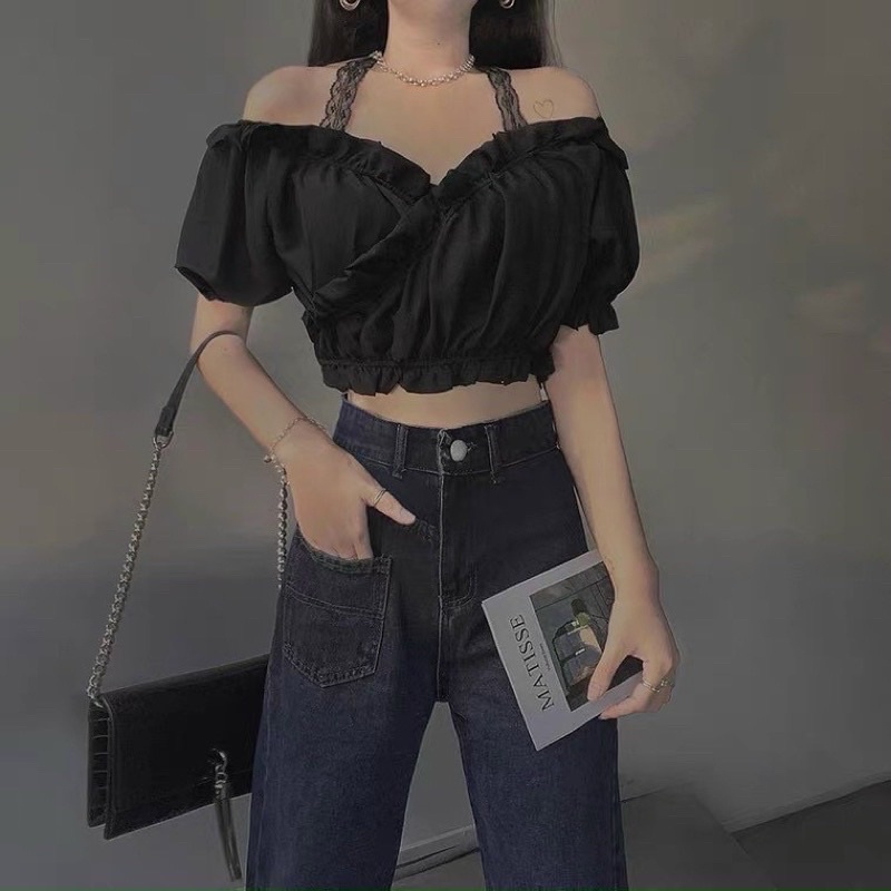 Áo croptop quấn eo phối ren phong cách 2022