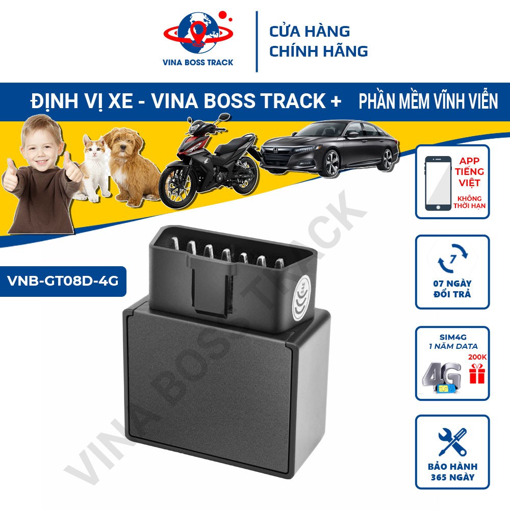 Định vị GPS ô tô VNB-GT08D miễn phí phần mềm vĩnh viễn, bảo hành 12 tháng ưu đãi mua kèm sim 4G data 1 năm