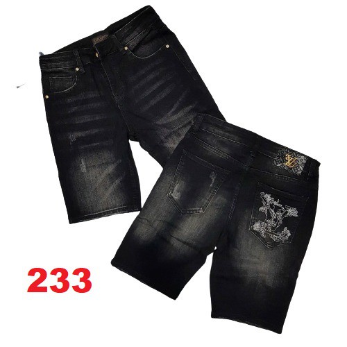 Quần short jean nam màu đen thêu logo chất bò - quần jean ngắn nam co giãn thời trang cao cấp Pn_shop90 ms233
