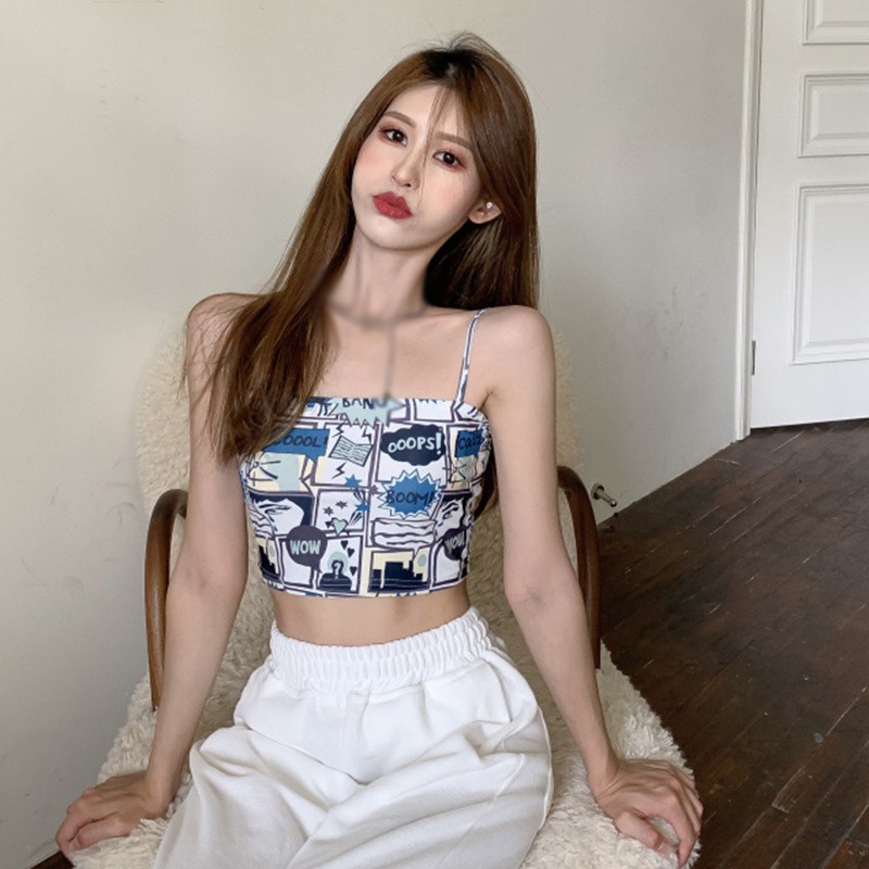 Áo Croptop Dệt Kim Không Tay Dáng Ôm In Họa Tiết Graffiti Thời Trang Cho Nữ | BigBuy360 - bigbuy360.vn