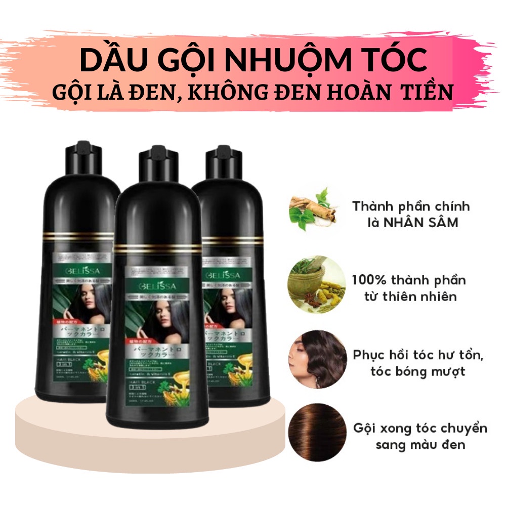 Dầu gội nhộm tóc thảo dược Gellissa lên màu ngay sau 1 lần gội - 15 phút tại nhà