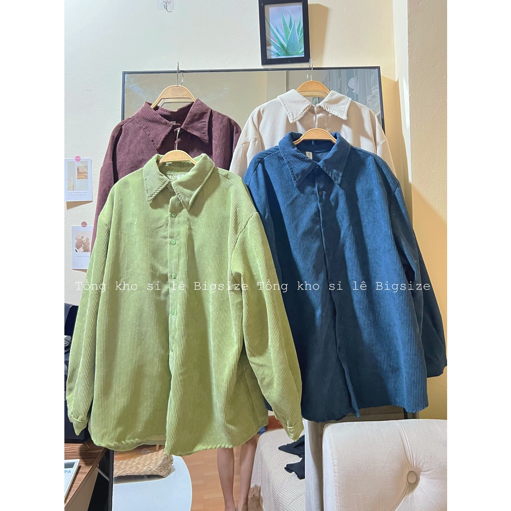 Áo sơ mi nhung 01 nữ bigsize ⚡ FREESIZE V1 125cm ⚡chất nhung tăm mềm mại