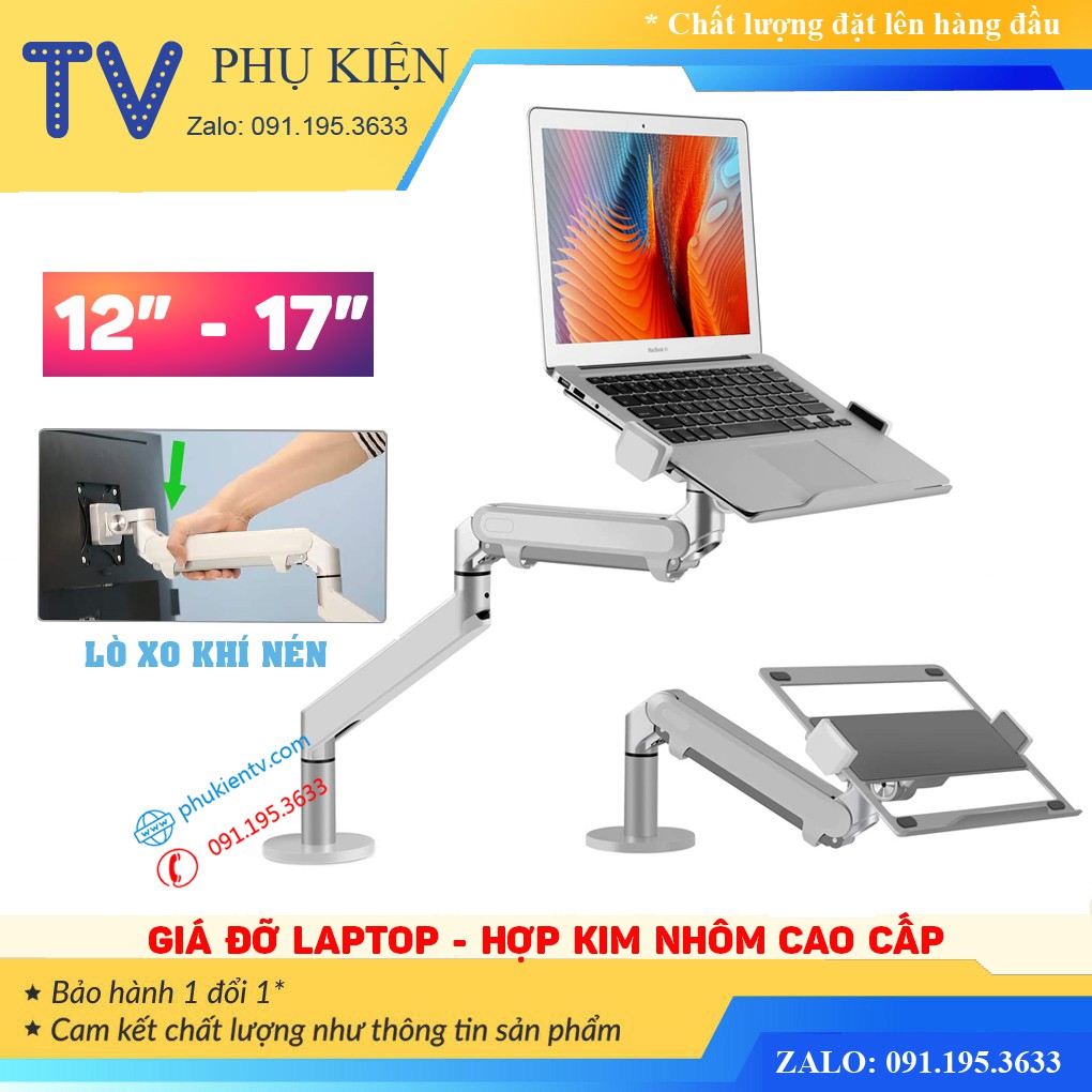 Giá Treo Đỡ Kẹp Laptop - Macbook - Ipad 12 - 17 Inch / Màn Hình Máy Tính 17 - 32 Inch / Hợp Kim Nhôm - Model: OZ 1S