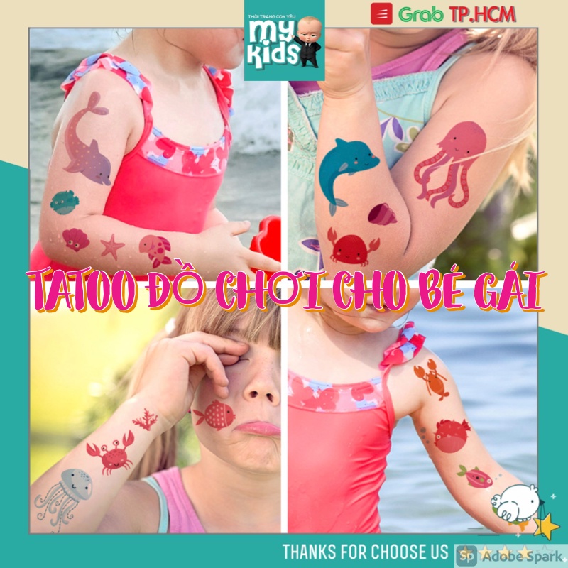 Sticker hình xăm dán tuổi thơ TATOO ĐẠI DƯƠNG XANH đồ chơi cho bé gái BỘ SƯU TẬP 1