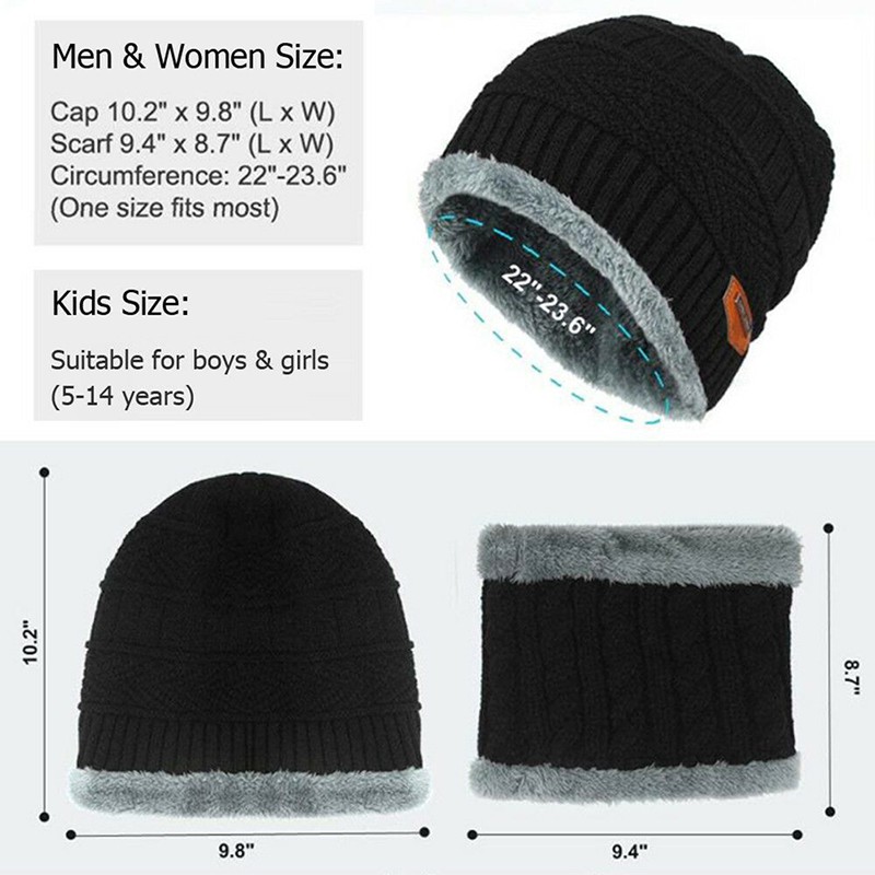 Bộ mũ và khăn quàng cổ dệt kim lót lông cừu giữ ấm phong cách Balaclava cho nam nữ / trẻ em