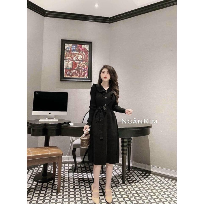 VÁy len cúc đen ly bèo cổ xinh(kèm ảnh thật,video)