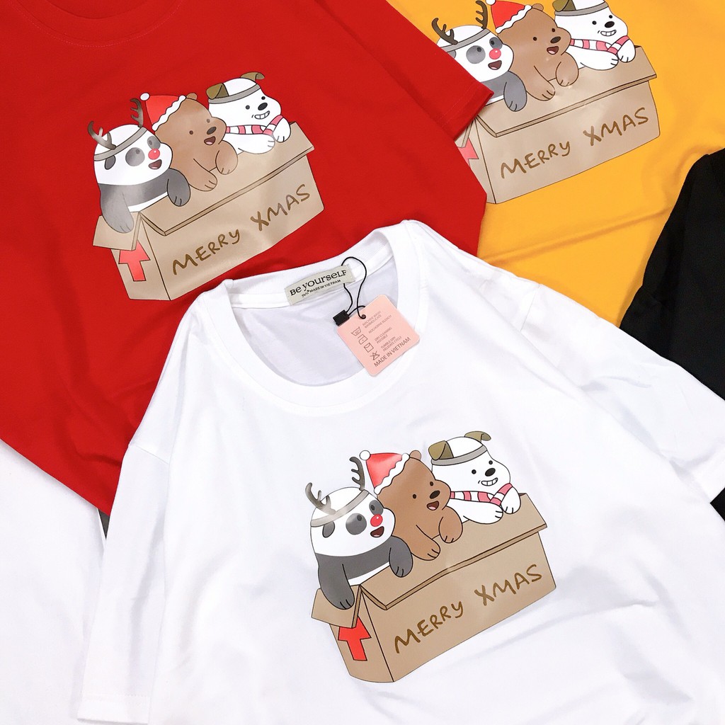 [HÌNH THẬT TỰ CHỤP] - Áo thun tay ngắn Be Yourself unisex size M L - 3 CON GẤU TRONG HỘP QUÀ NOEL