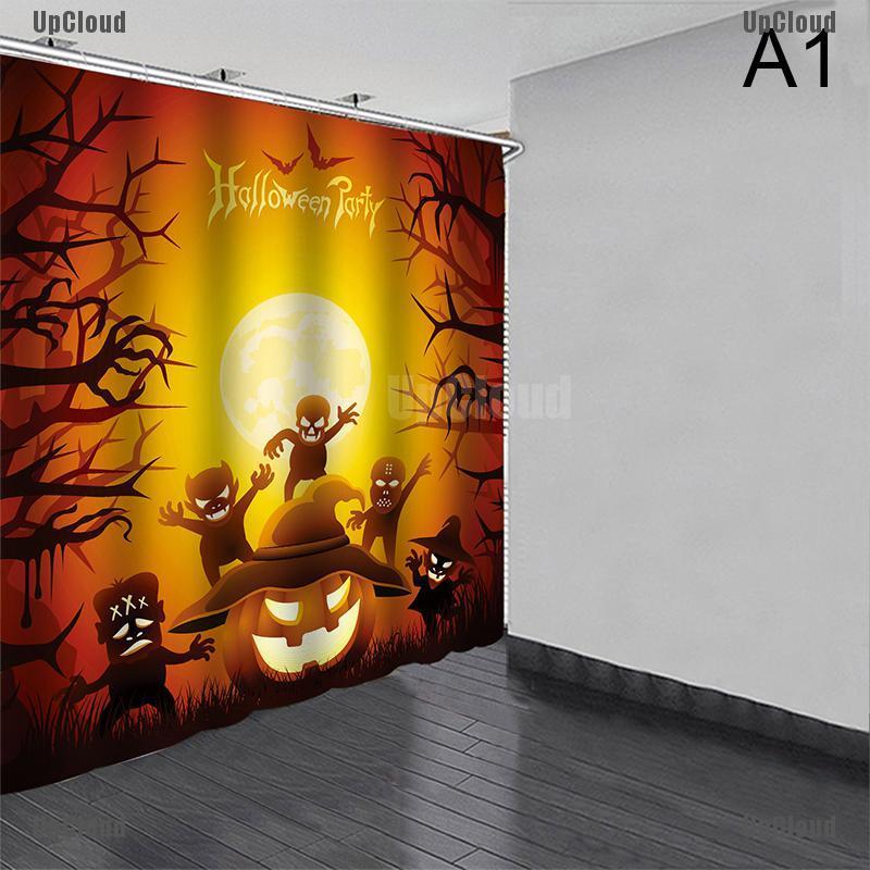 Bộ Rèm Cửa + Thảm Lót Sàn + Rèm Phòng Tắm Chống Thấm Nước Chống Trượt In Hình Halloween