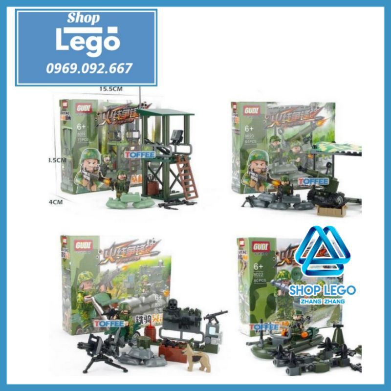 Xếp hình Doanh trại quân đội dã chiến đầy đủ vũ khí bộ binh rừng Lego Minifigures Gudi 8009