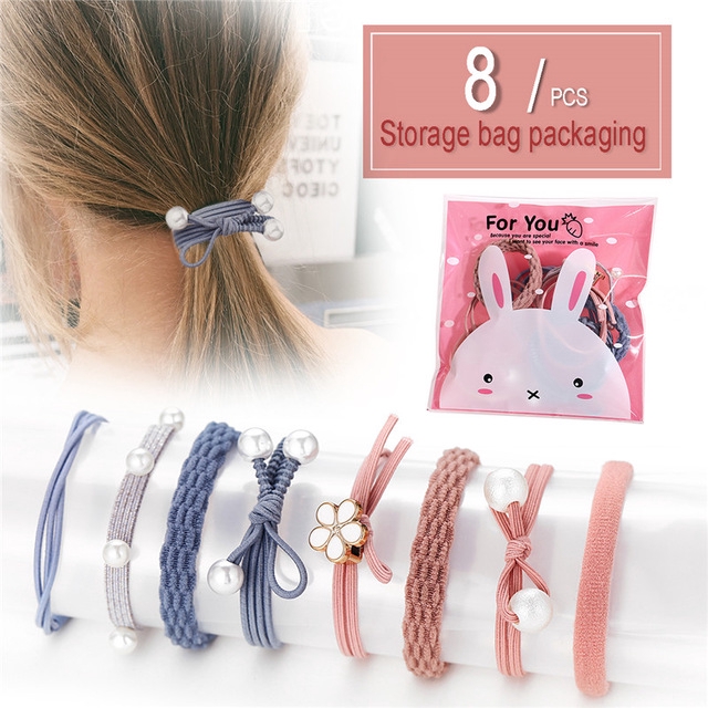 Set Dây Buộc Tóc Đính Ngọc Trai Nhân Tạo Và Bông Hoa Thời Trang Cho Nữ