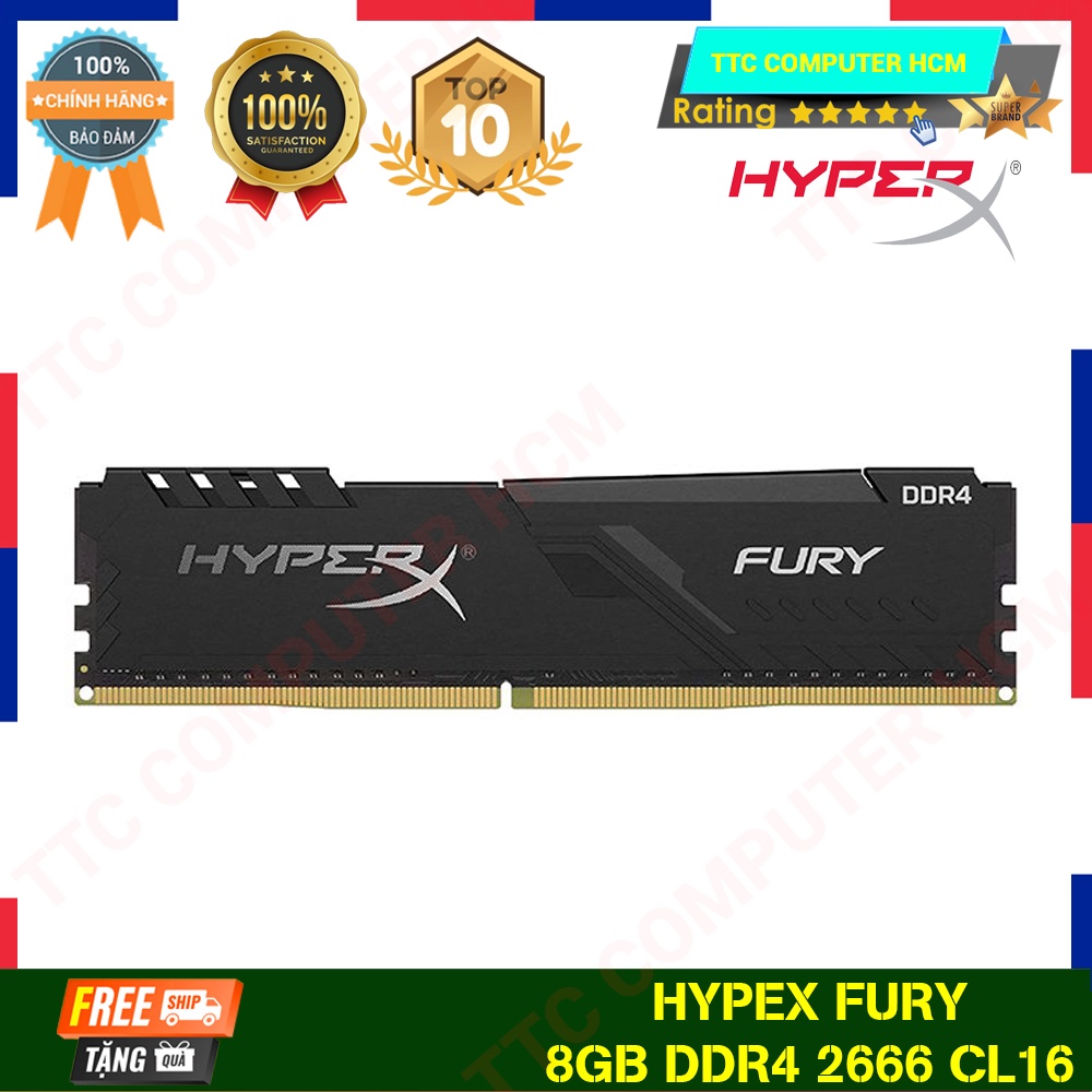 HYPERX FURY | Ram máy tính PC Kingston Fury HyperX DIMM 2666Mhz DDR4 CL16 Black 8GB HX426C16FB3/8 - HÀNG CHÍNH HÃNG