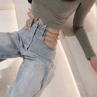 Quần bò mix xích hai bên hông mẫ mới [hàng order]