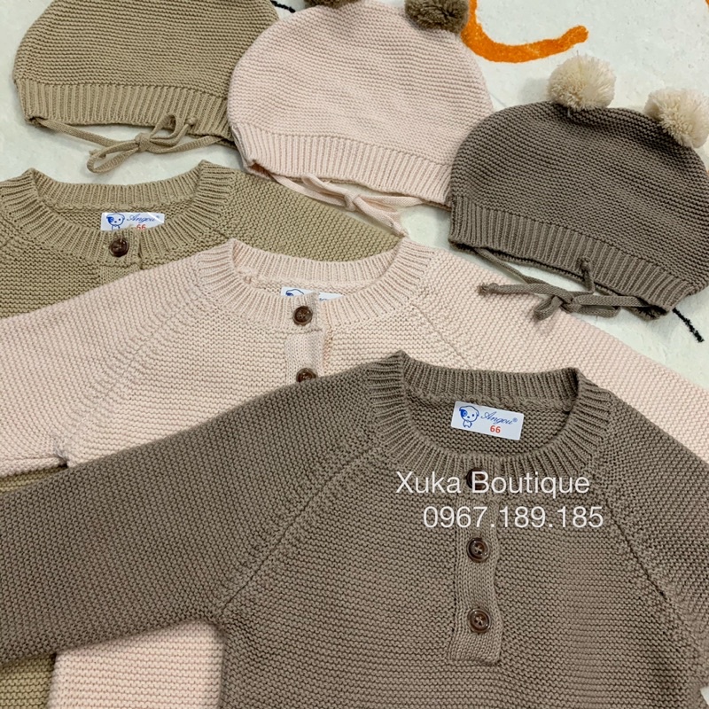 Bodysuit Len Dài Tay Kèm Mũ Cho Bé , Body Len Cho Bé Trai Bé Gái Angou Từ 5 Đến 18Kg