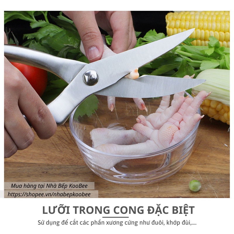 Kéo cắt gà vịt cao cấp Kitchen Scissors Inox 100%  - Lưỡi dao sắc bén bền đẹp KooBee (NB29)
