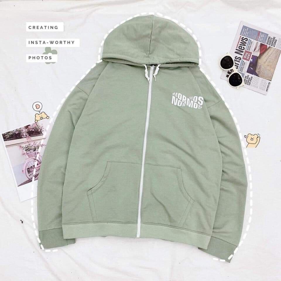 Áo khoác nữ Hoodie form rộng in MOSNORMOS Khóa Dây Kéo Chất Liệu NỈ Ngoại Cao Cấp TP [NewUnisex]